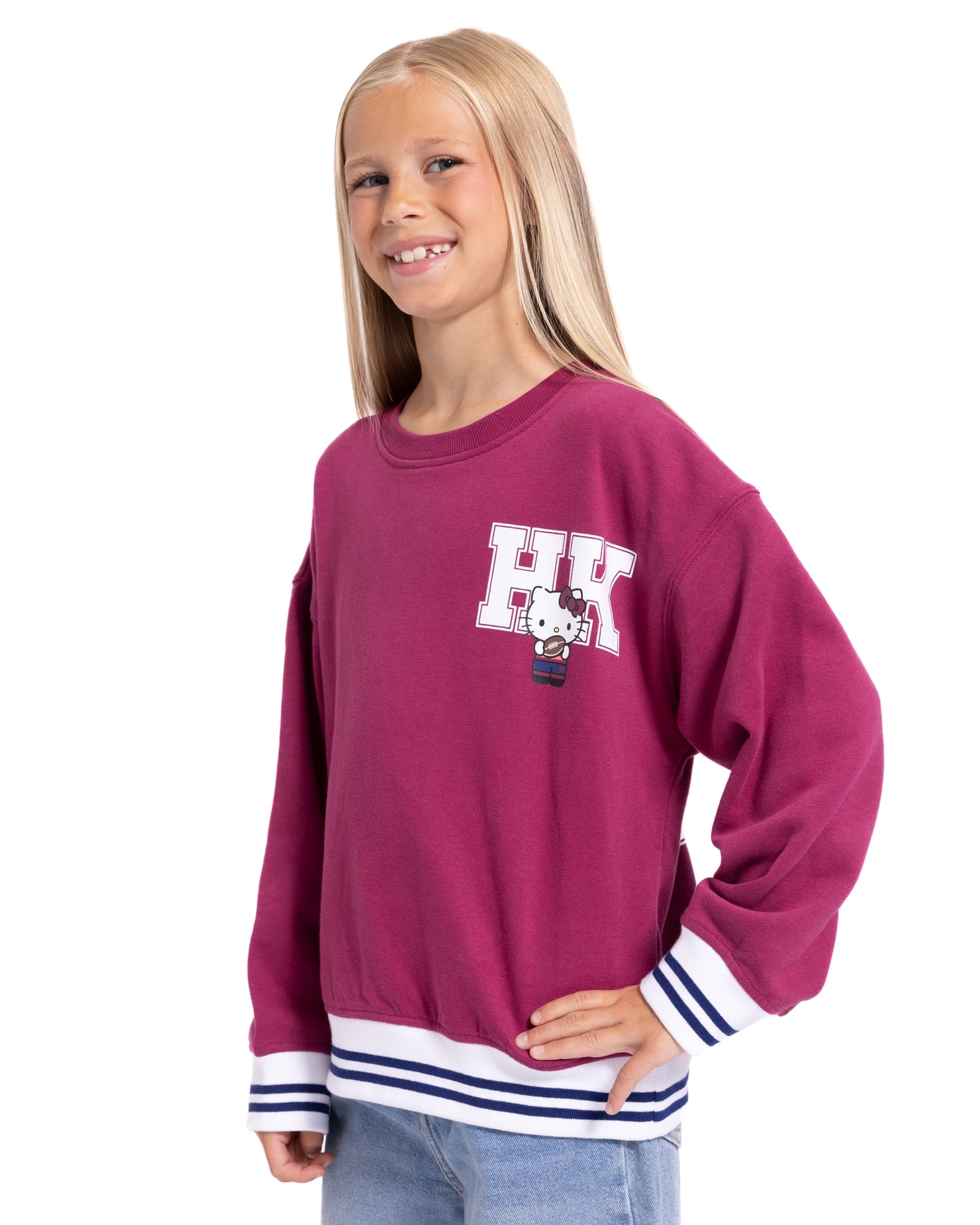 Hello Kitty Girls' Front Back Graphic Sweatshirt with Long Sleeves, Sizes 4-16