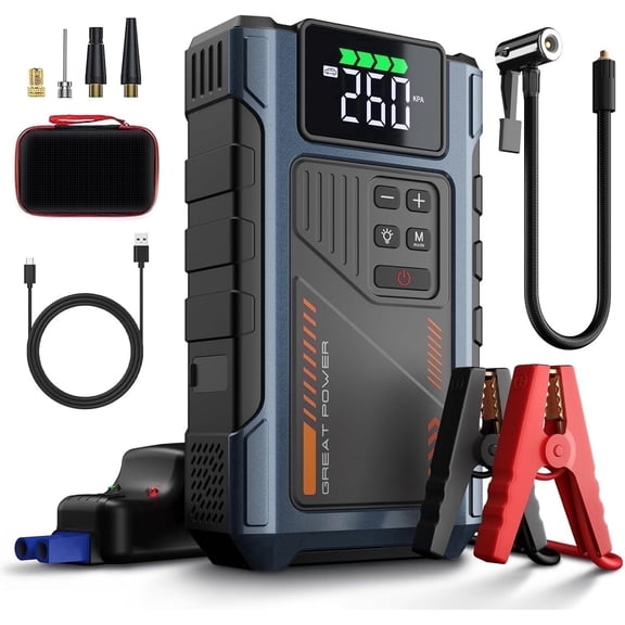 Geeneu Car Battery Jump Starter with Air Compressor,4000A Jumper Box for Car Battery Portable Booster Jump Pack,12V Jumpstart Combo 150PSI Car Tire Inflator Air Pump(up to 8.0L Gas/6.5L Diesel)