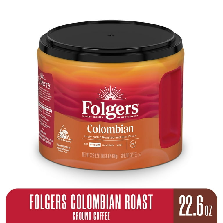 Folgers Colombian Ground Coffee Medium Roast 22.6 Ounce Canister