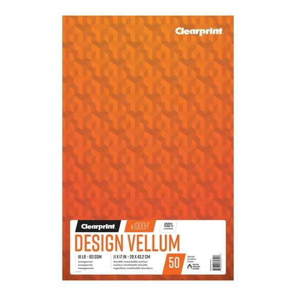 Clearprint 1000H 11" x 17" Design Vellum Pad, 16 lb. / 60 GSM, 100% Cotton, 50 Sheets