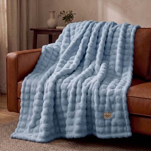 U by Bedsure 3D Bubble Faux Fur Twin Blanket Blue Cloud Textured Soft Plush Decor Bed Blanket All Season Cozy Blanket for Bedroom Twin Size