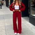 thumbnail image 5 of Edvintorg Outfits for Women 2 Piece Sets Fall Winter Crew Neck Long Sleeve Zip up Jacket and Wide Leg Pant Woman Clothes Red S-XL, 5 of 5