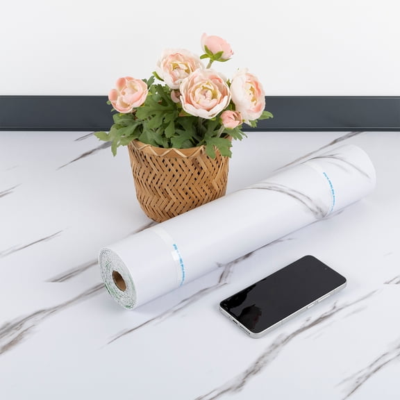 UMIGGEE Marble Peel and Stick Vinyl Flooring Roll 15.7-in x 118-in/12.8 Sq.Ft Thicken Self-Adhesive Vinyl White Marble Floor Wear-Resistant Easy DIY Install Home Decor