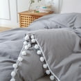 thumbnail image 4 of Move Over Grey Duvet Cover Queen White Pom Poms Quilt Cover Only Ball Fringe Pattern Washed Microfiber No Filling, 4 of 9