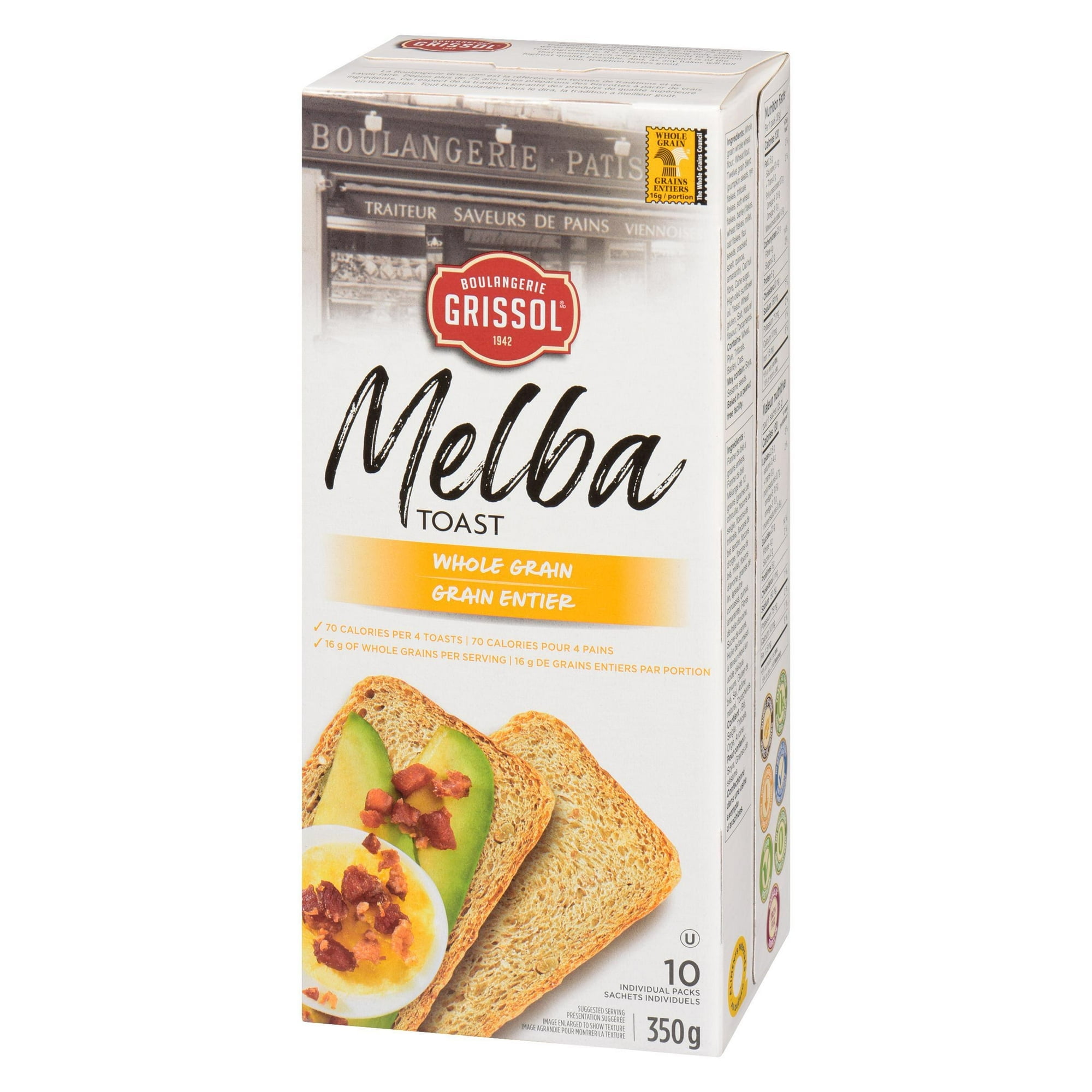 Boulangerie Grissol Melba Toast Whole Grain, Dare, Pack of 10, 350 g