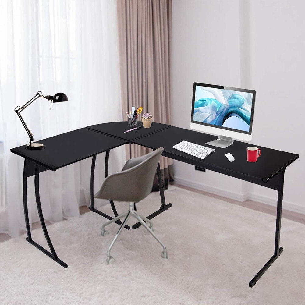 Kepooman 58" Modern L-Shaped Desk Corner Computer Desk Home Office Study Workstation Gaming Table, Black Kepooman 58" Modern L-Shaped Desk Corner Computer Desk Home Office Study Workstation Gaming Table, Black