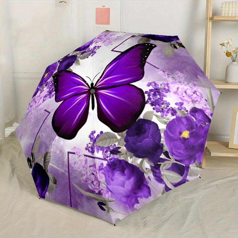 1 automatic folding umbrella - compact and lightweight travel umbrella with elegant purple floral butterfly and lilac patterns