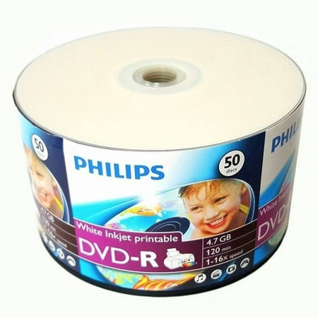 50 Pack Philips DVD-R DVDR White Inkjet Hub Printable 16X 4.7GB 120min Blank Media (Best App For Philips Hue Music)
