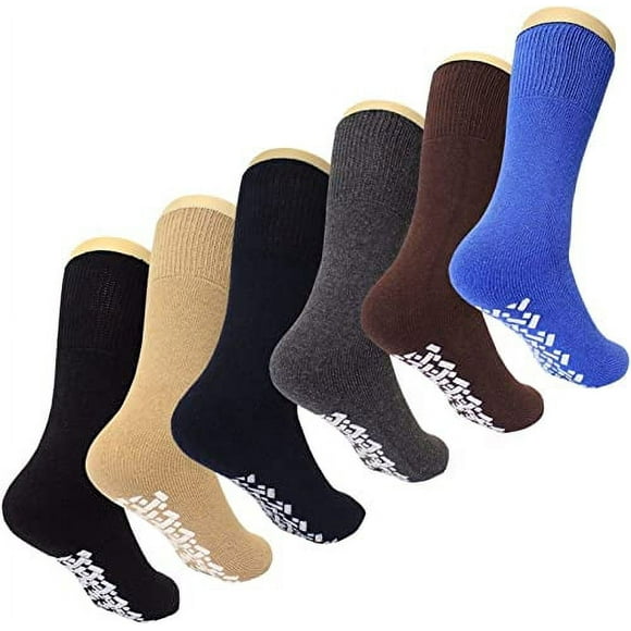 Diabetic Non Skid Slipper Socks/w Grippers for Men- Multicolor 6 Pack