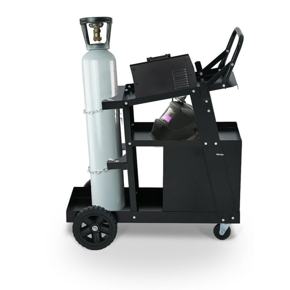 Pinypikaka 4-Drawer Welding Cart, TIG Welder and Plasma Cutter, 360 Swivel Wheels, Heavy Duty Hooks, Gas Tank Storage, Suitable for Welding Machines & Accessories