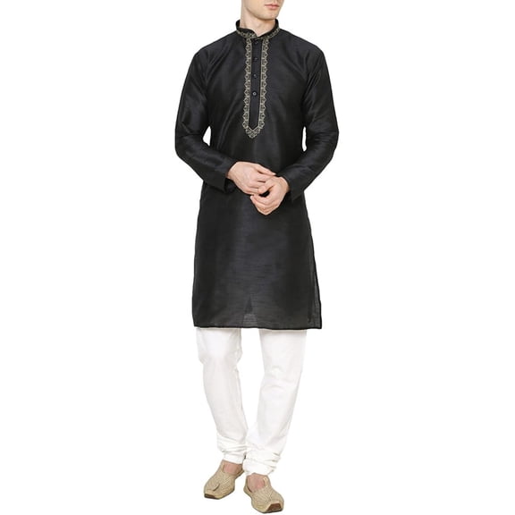 Royal Men's Blended Neck Embroidery Kurta Pyjama Set