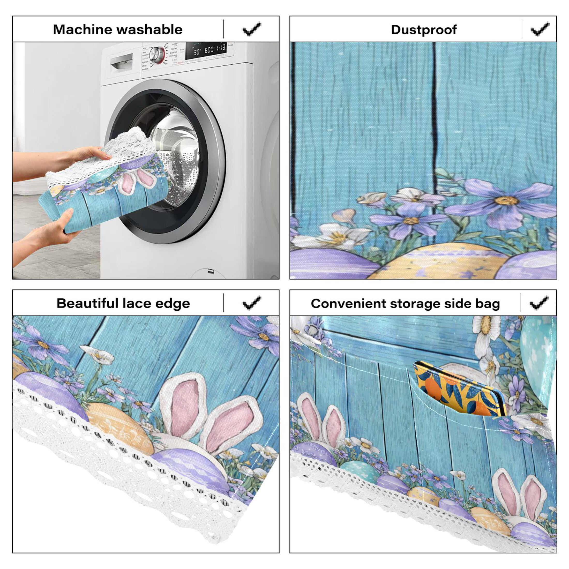 Wobogo Spring Floral Eggs Washing Machine Cover Dustproof Washer Dryer Cover Waterproof Laundry Room Decorative Protector
