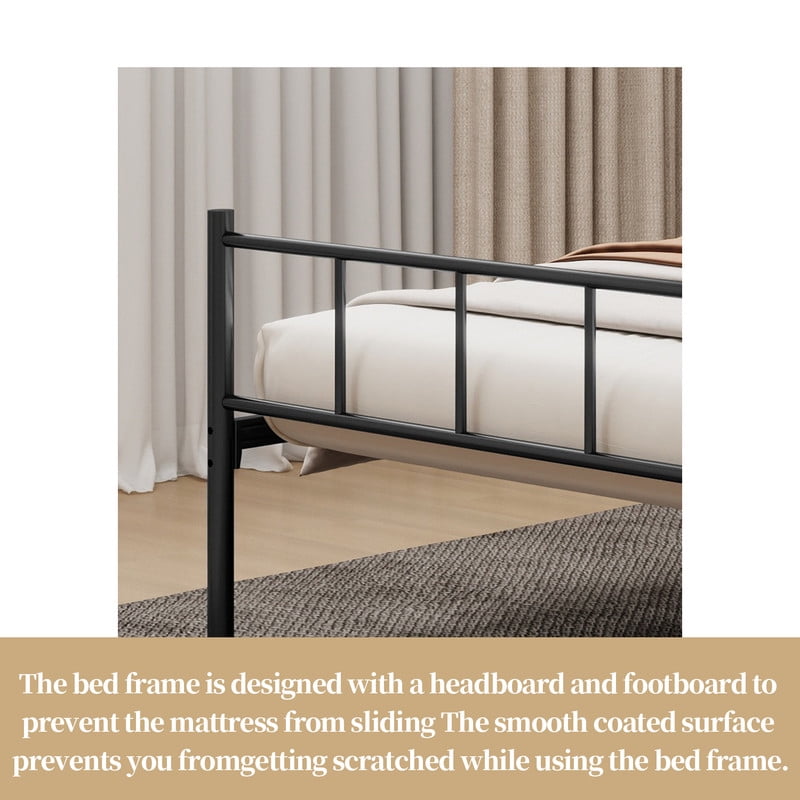 Caxkun Twin Size Classic Metal Platform Bed Frame Steel Slat Support, Black