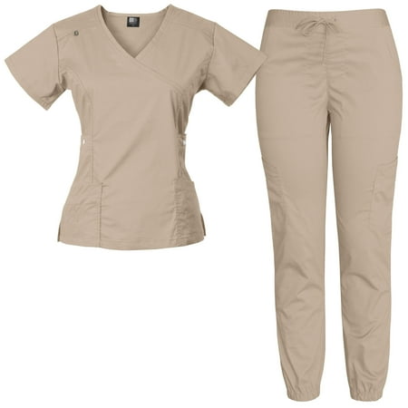 

Medgear Women s 12-Pocket Stretch Jogger Scrub Set Sand M