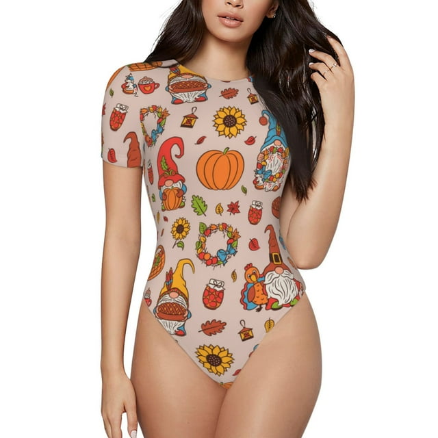 Saiise Motif d'Automne et de l'Action de Grâce Grenouillère à Manches Courtes Col Rond Pyjama Extensible avec Fermeture à Pression-TG