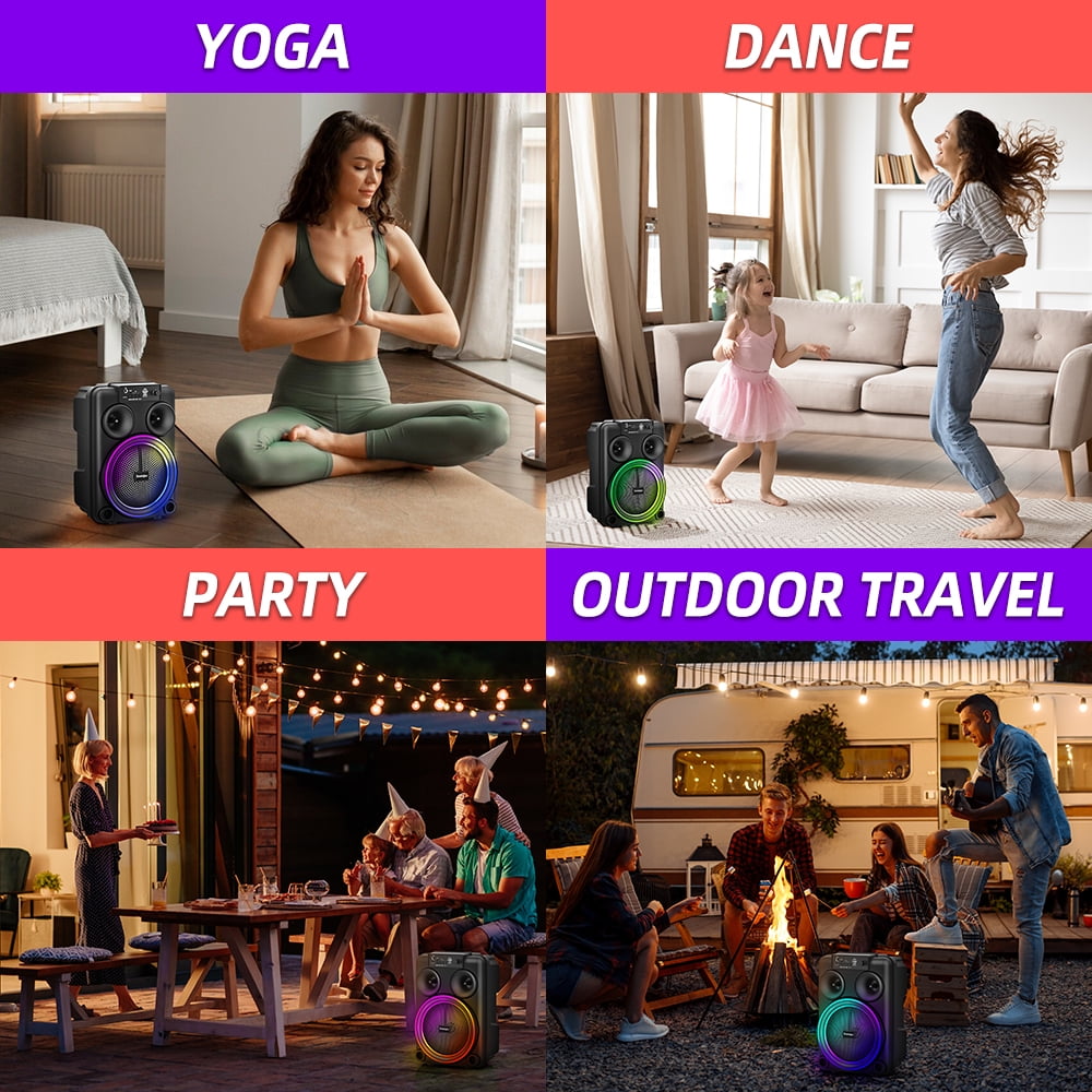 Portable Bluetooth Speaker with Microphones Rechargeable 8-inch Karaoke Machine with RGB Light Effects Supports USB SD AUX TWS FM Radio for Party Wedding Home KTV