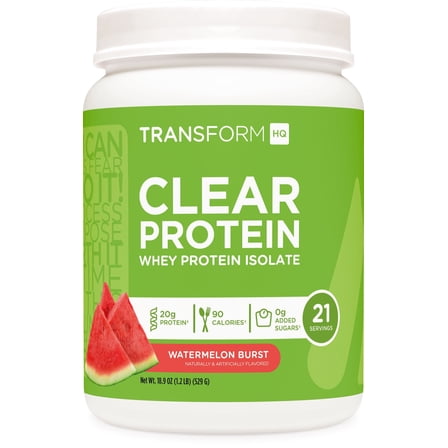 TransformHQ Clear Protein Powder (Watermelon Burst) 21 Servings - Whey Protein Isolate, 20g of Protein, 90 Calories, 0g Added Sugars