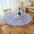 thumbnail image 3 of Round Vinyl Fitted Tablecloth with Flannel Backing Elastic Table Cloth Waterproof Oil-Proof Plastic Cover- Fits Tables up to 36" - 44" Diameter, 3 of 6