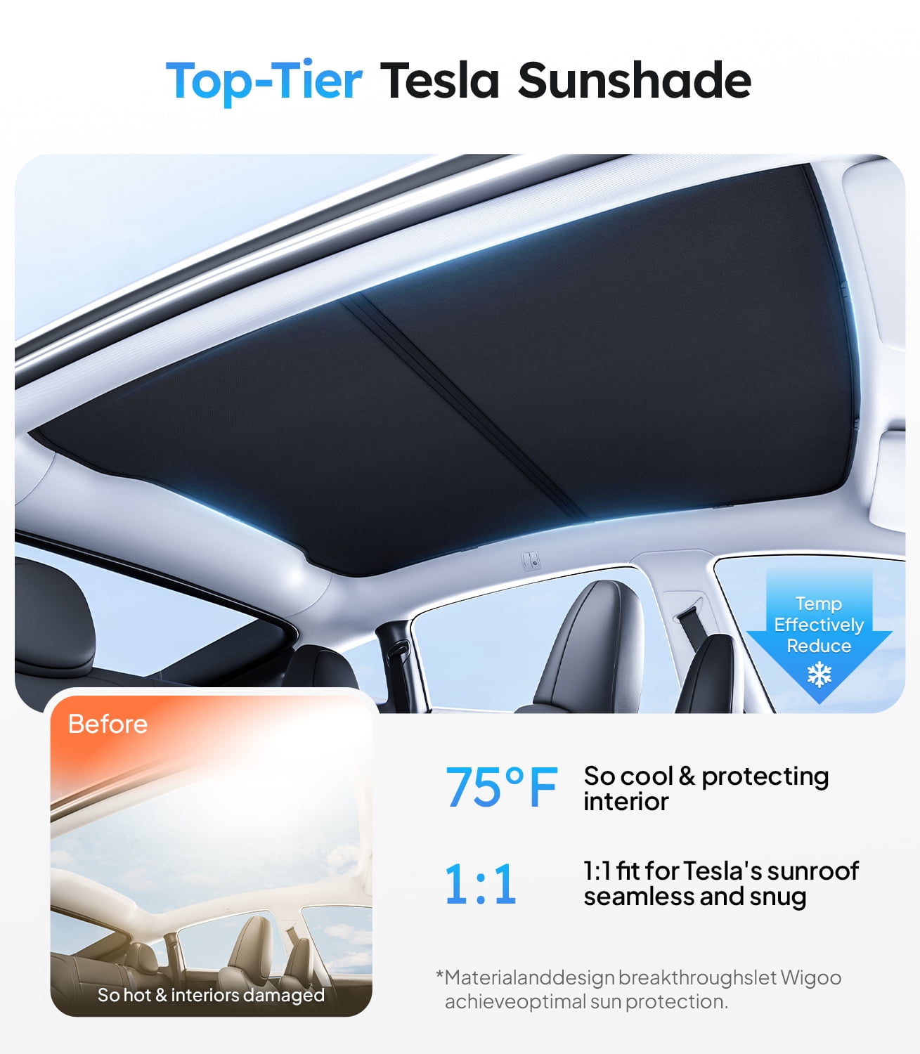 Wigoo Tesla New Model Y Juniper Accessories Sunshade Roof [Never Sag, Nano Ice-Crystal Coatings] Heat Insulation Glass Sun Shade for Model Y 2025 2026 Launch, Black