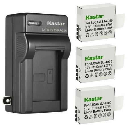Kastar 3-Pack Battery and AC Wall Charger Replacement for Eken PG1050 SJ4000B Qumox BAT-412 Battery Eken H8 Eken H8 Pro Eken H8R Eken H9 Eken H9R Eko Full HD 1080p Wifi Eko HD 720p Camera