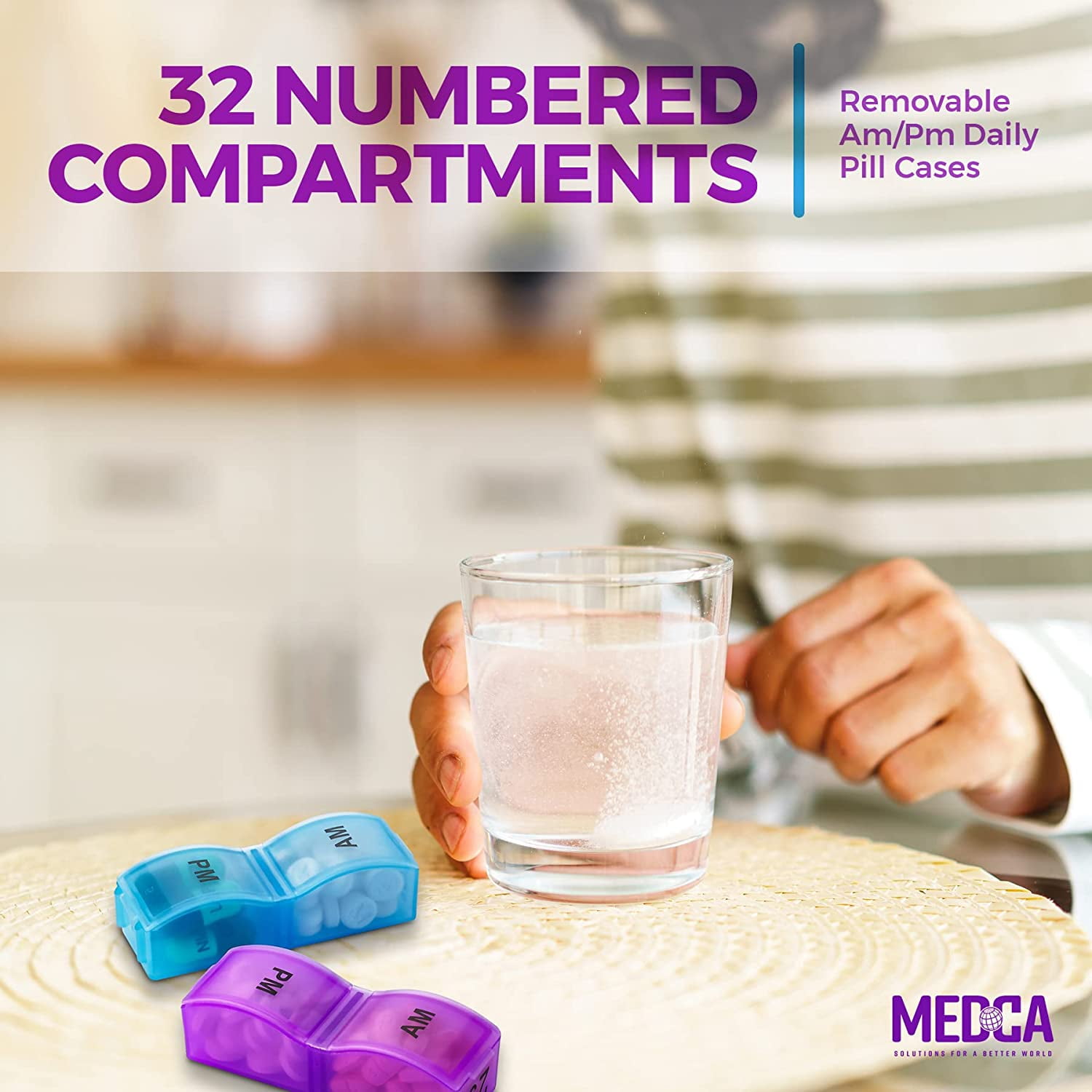 Monthly Pill Organizer - Am/Pm Daily Pill Organizer 32 Compartments for Each Day, Pill Dispenser and Dispenser Caddy That Helps You Organize Your Life, Perfect for Supplements and Medication by MEDca