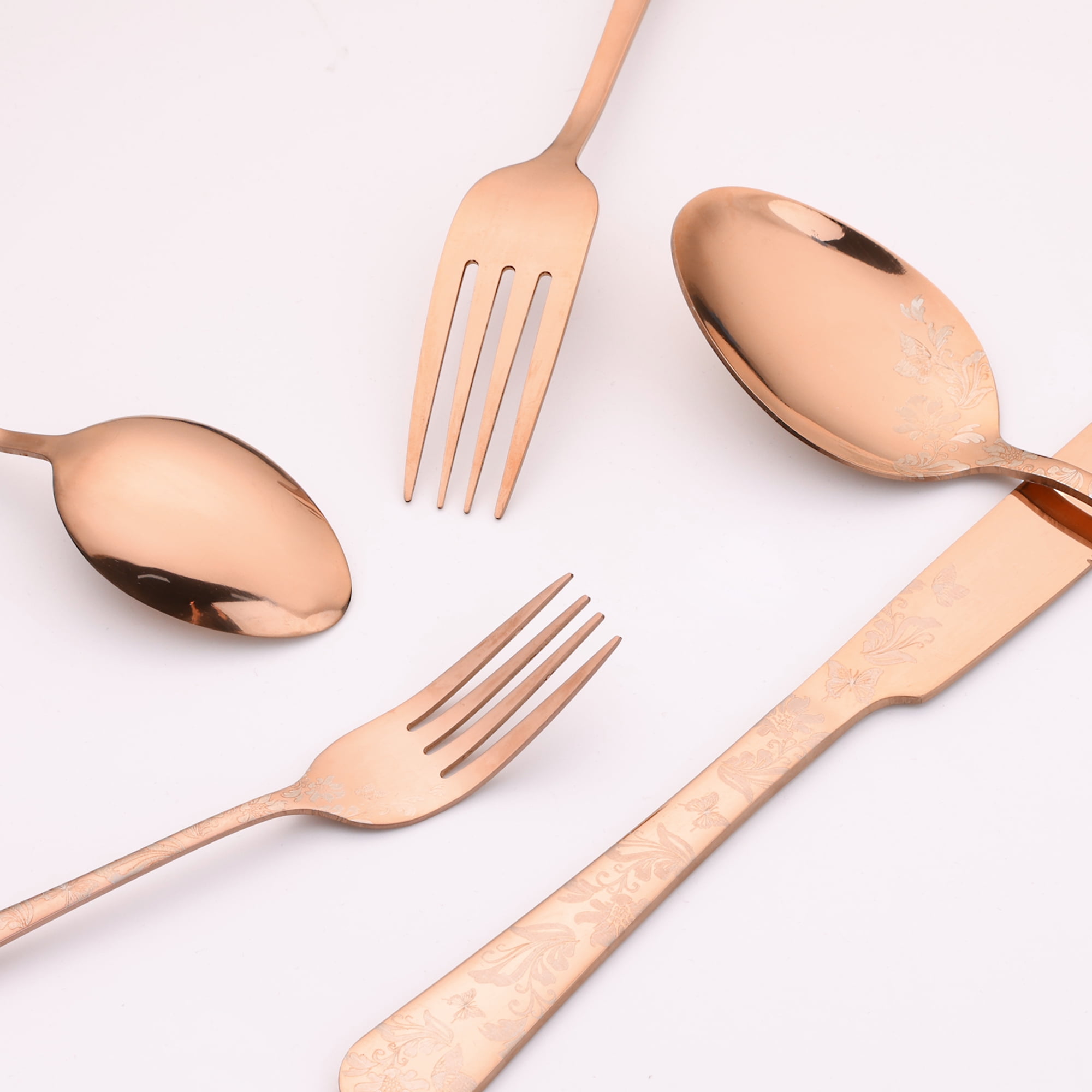 Unique Bargains 5 Pieces Stainless Steel Silverware Set Flatware Set Rose Gold