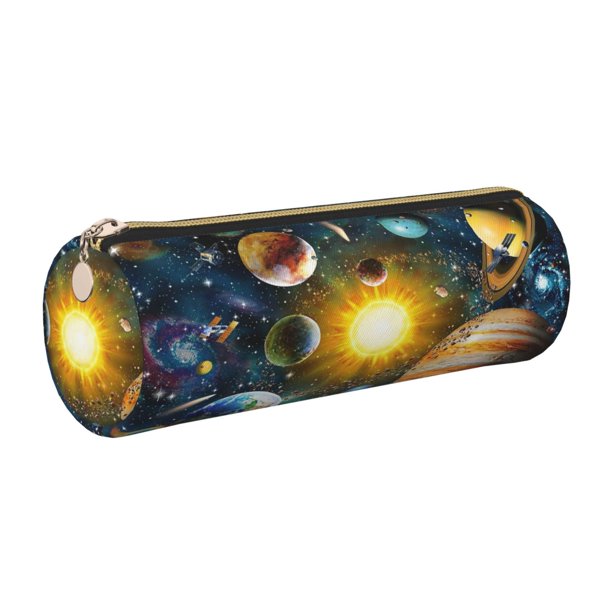 Disketp Space Planet Estuche Organizador de Lápices de Cuero, Estuche de Oficina con Cremallera para Bolígrafo y Lápiz