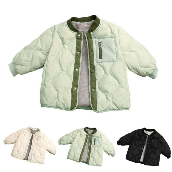 hoksml Kids' Winter Puffer Jacket, Boys and Girls Solid Color Snap Closure Quilted Down Coat