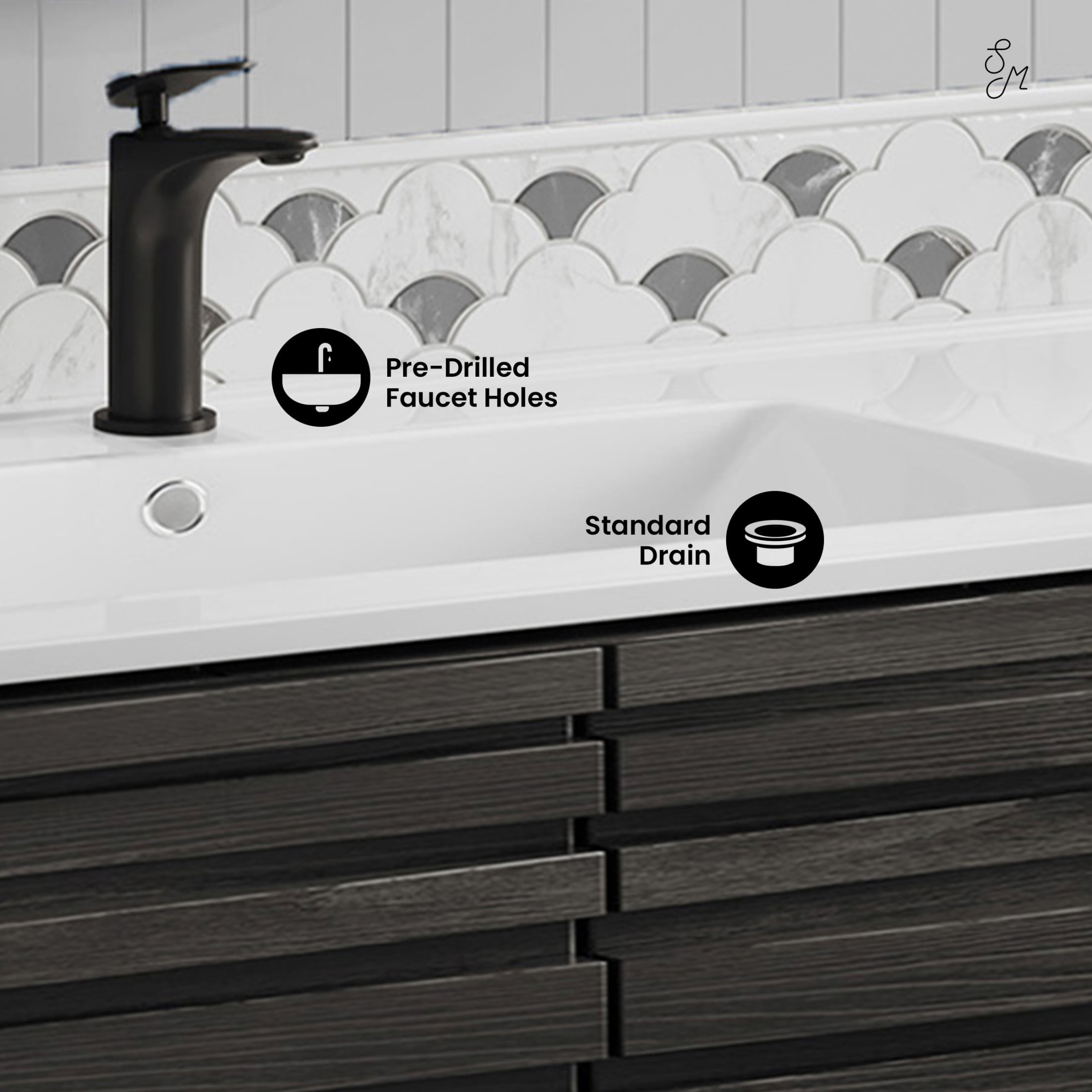 Cascade 30" Freestanding Bathroom Vanity in Black Oak with Sink Top