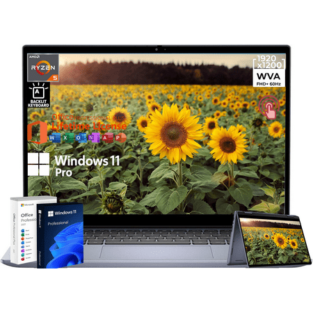Dell Inspiron 14 7445 2-in-1 Laptop, 14" FHD+ Touchscreen, AMD Ryzen 5 8640HS, 16GB DDR5 RAM, 512GB SSD, Fingerprint, Backlit Keyboard, Win11 Pro & Office Pro Lifetime