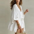 thumbnail image 6 of Neewe Women Summer Cotton Linen Short Sets 3 Piece Shorts Top Lounge Beach Vacation Three Piece Outfits Tracksuits, 6 of 7