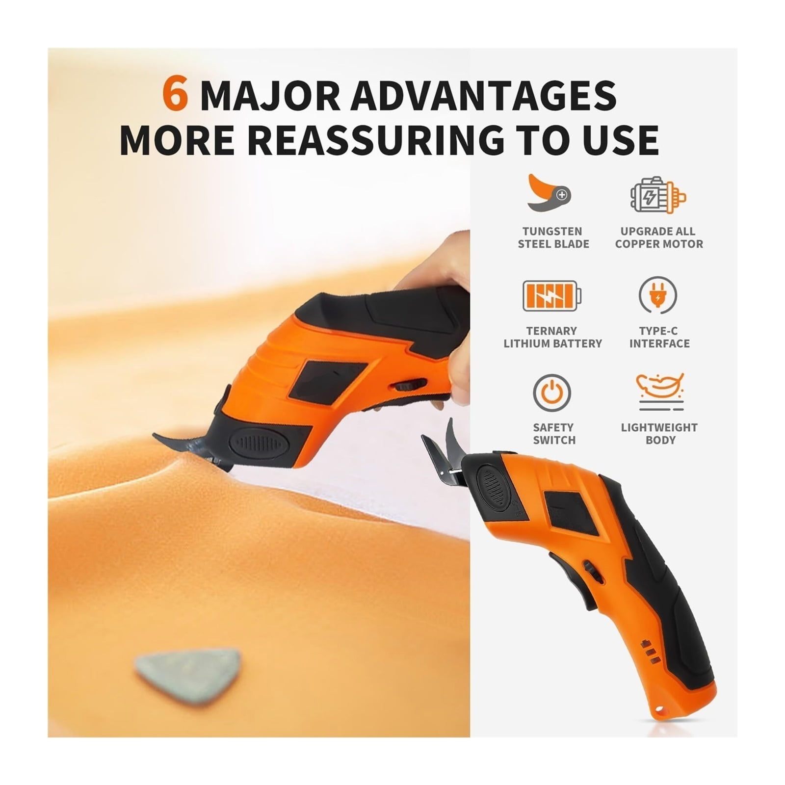 Super Scissors, Cardboard Cutter,Electric Box Cutter,Ultimate Cutting Tool for Home& Craft,Cordless Electric Scissors 2 Blades Included,Electric Scissors for Cutting Fabric, Cardboard & Plastic,orange