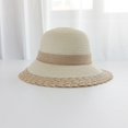thumbnail image 6 of Karymi Kentucky Derby Hats for Women Two-Tone Crochet Straw Bucket Hat, Contrast Scalloped Brim with Linen Bowknot Ribbon, Protection Sun Summer Beach Hat Derby Hats for Women, 6 of 8