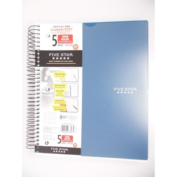 Five Star Spiral Notebook 5 Subject Wide Ruled Customizable 220 Sheets