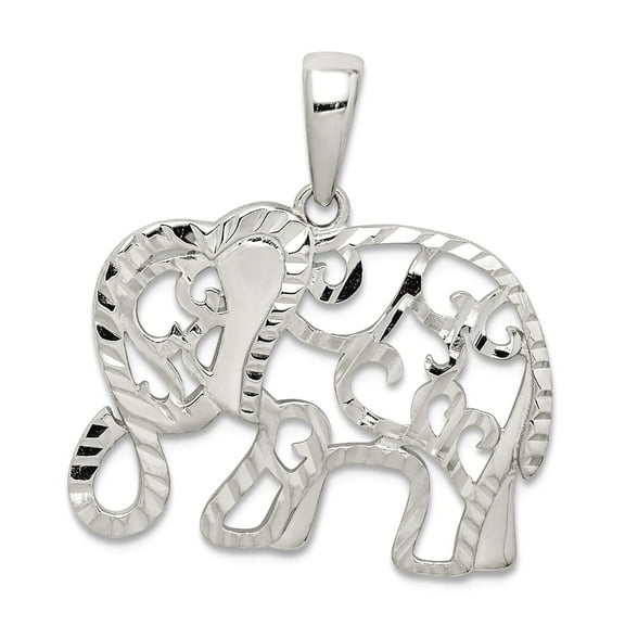 925 Sterling Silver Sparkle-Cut Elephant Pendant Necklace 18.04x22.45mm Wide Pendant for Women