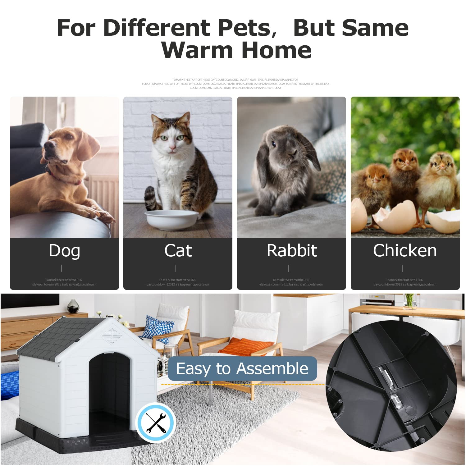 Large Dog House Plastic Dog Kennel Indoor Outdoor for Large Dogs, 39 inch All Weather Doghouse Puppy Shelter with Air Vents and Elevated Floor Ventilate,Grey