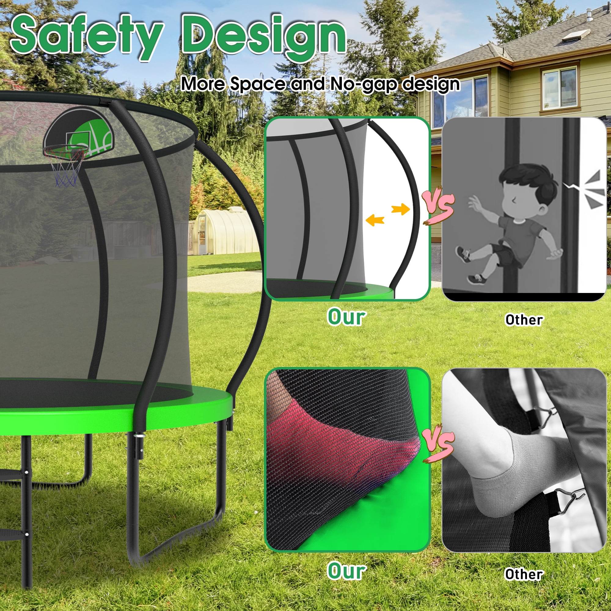 LHX Trampoline 16FT 14FT 10FT Outdoor Trampolines for Kids and Adults with Enclosure Net, Basketball Hoop, 1000LBS Loading Backyard Pumpkin Trampolines, Heavy Duty Galvanized Trampolines