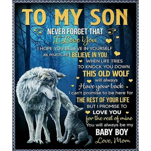 To My Son Never Forget That I Love You Mom Wolves Forest Blue Fleece Blanket Son From Mom Home Decor, 30x40in Fleece Blanket