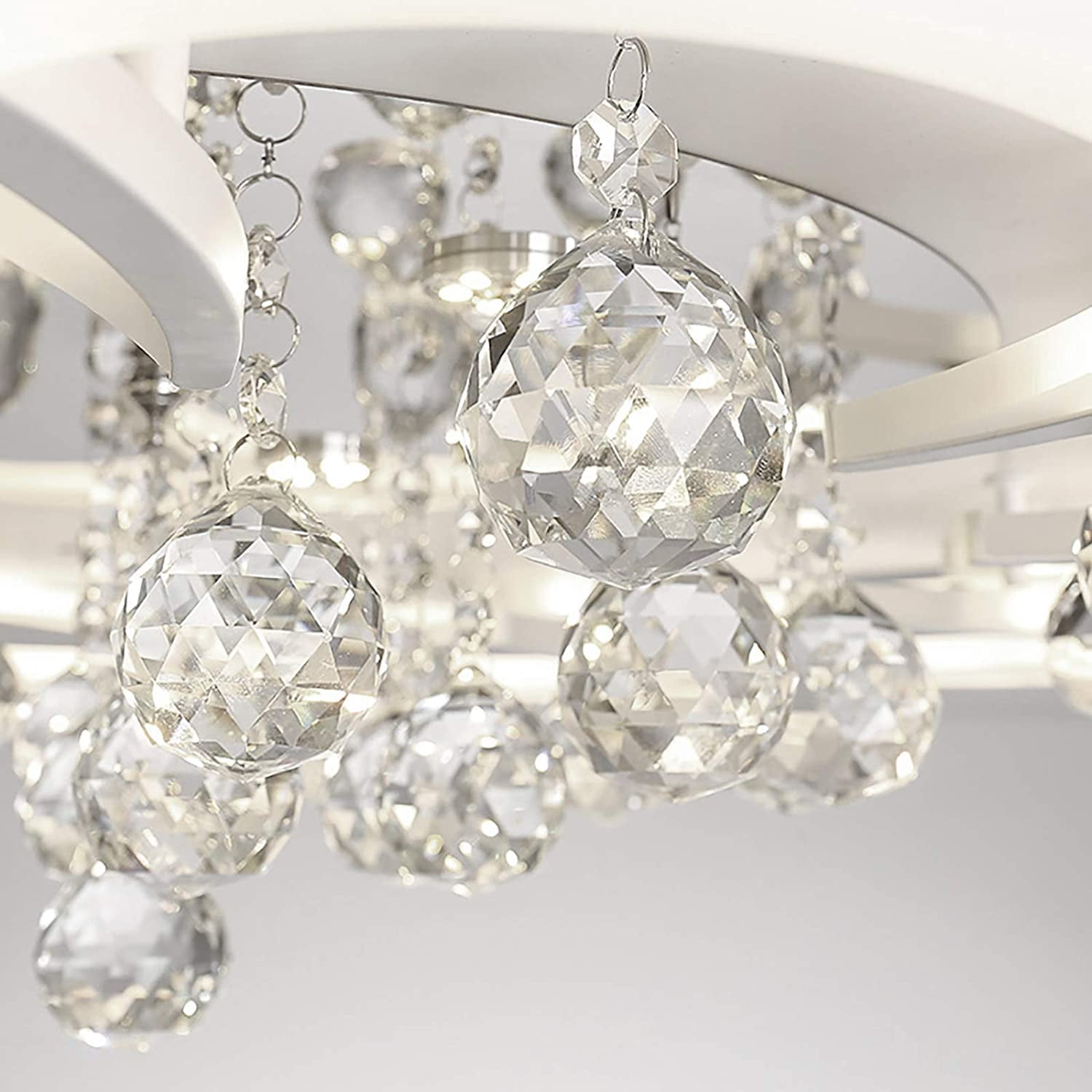 Modern LED Chandelier Fixture Acrylic Crystal Flush Mount Ceiling Lighting Flower Shape Close to Ceiling Lights for Living Room Dining Room Bedroom (Cold Light 52cm)