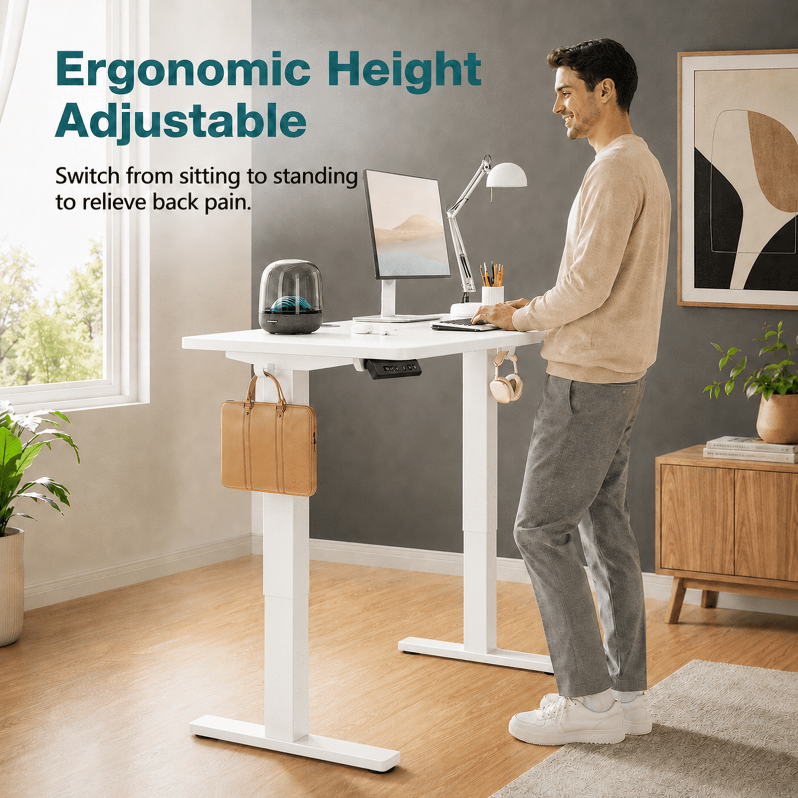 Alvantor Standing Desk, 28.7''- 48'' Height Electric Height Adjustable Home Office Desk with 3 Memory Presets, Sit and Stand Up, T-Shaped Frame