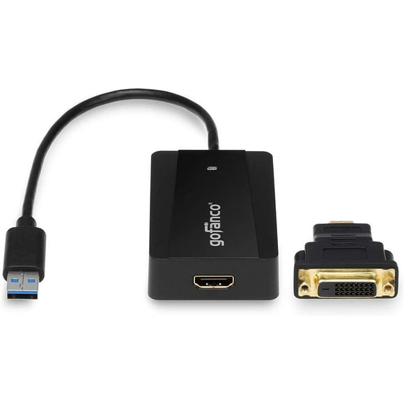 Gofanco USB 3.0 vers HDMI / DVI Adaptateur Graphique Vidéo (Noir) avec chipset Graphique Externe et HDMI-to-DVI