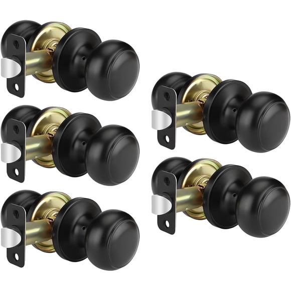 5 Pack Matte Black Passage Door Knobs, Black Closet Door Knobs,Passage Doorknobs Interior for Closet or Hall, Hallways