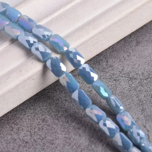U8MO 20pcs 6x9mm Shiny Rectangle Faceted Crystal Opaque Glass Loose Beads DIY Jewelry-Light Blue