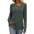thumbnail image 2 of Long Sleeve Shirts for Women V Neck Fall Sweaters Dressy Casual Basic Tops Trendy Pullover Green L, 2 of 7
