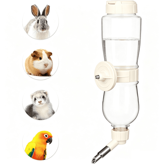 17oz Small Animal Water Dispenser for Crate, Parrots Water Bottle for Cage, Chewproof Pet Water Bottle for Rabbits, Guinea Pigs, Ferrets, Chinchillas and Other Small Rodents, Top Fill, Pink