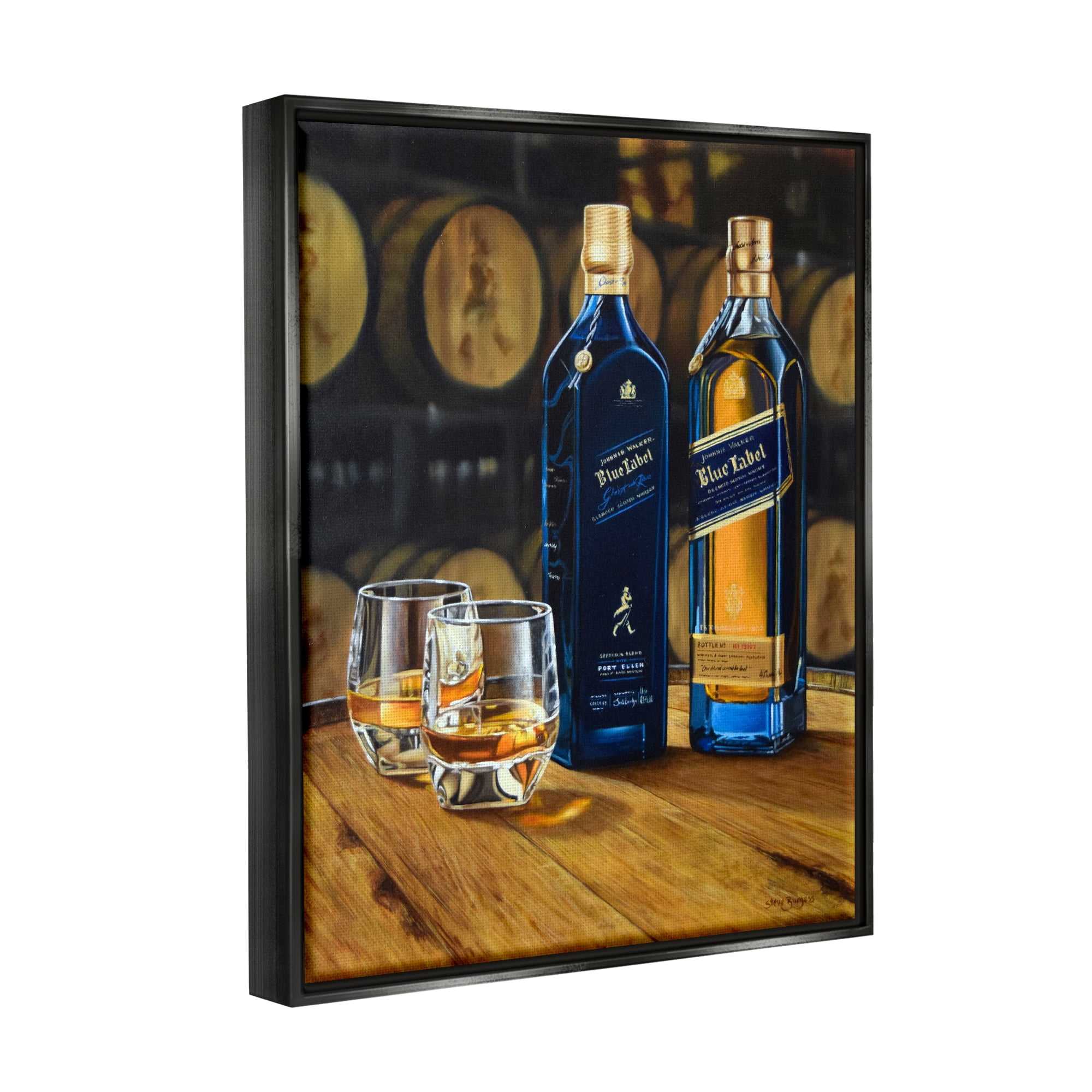 Stupell Industries Whiskey Glasses Still Life Food & Beverage Painting Black Floater Framed Art Print Wall Art, 25 x 31