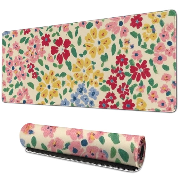 Long Mouse Pads for Desk,Pioneer Flower Floral Print Pattern Desk Mats on Top Of Desks, Desk Mouse Pad Extra Large with 3mm Non-Slip Base and Stitched Edge for Gaming,Office,Work,Home 31.5"x11.8"