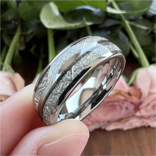 Rose Gold Color Brushed Deer Antler and Meteorite Rings Fashion Men Stainless Steel Rings for Men Wedding Band Jewelry Gift
