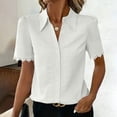 thumbnail image 4 of ClodeEU Women's Collared V Neck Short Sleeve Button Shirt with Lace Trim,Casual Fitted Work Shirt for Office White,Women's Plus XL, 4 of 7