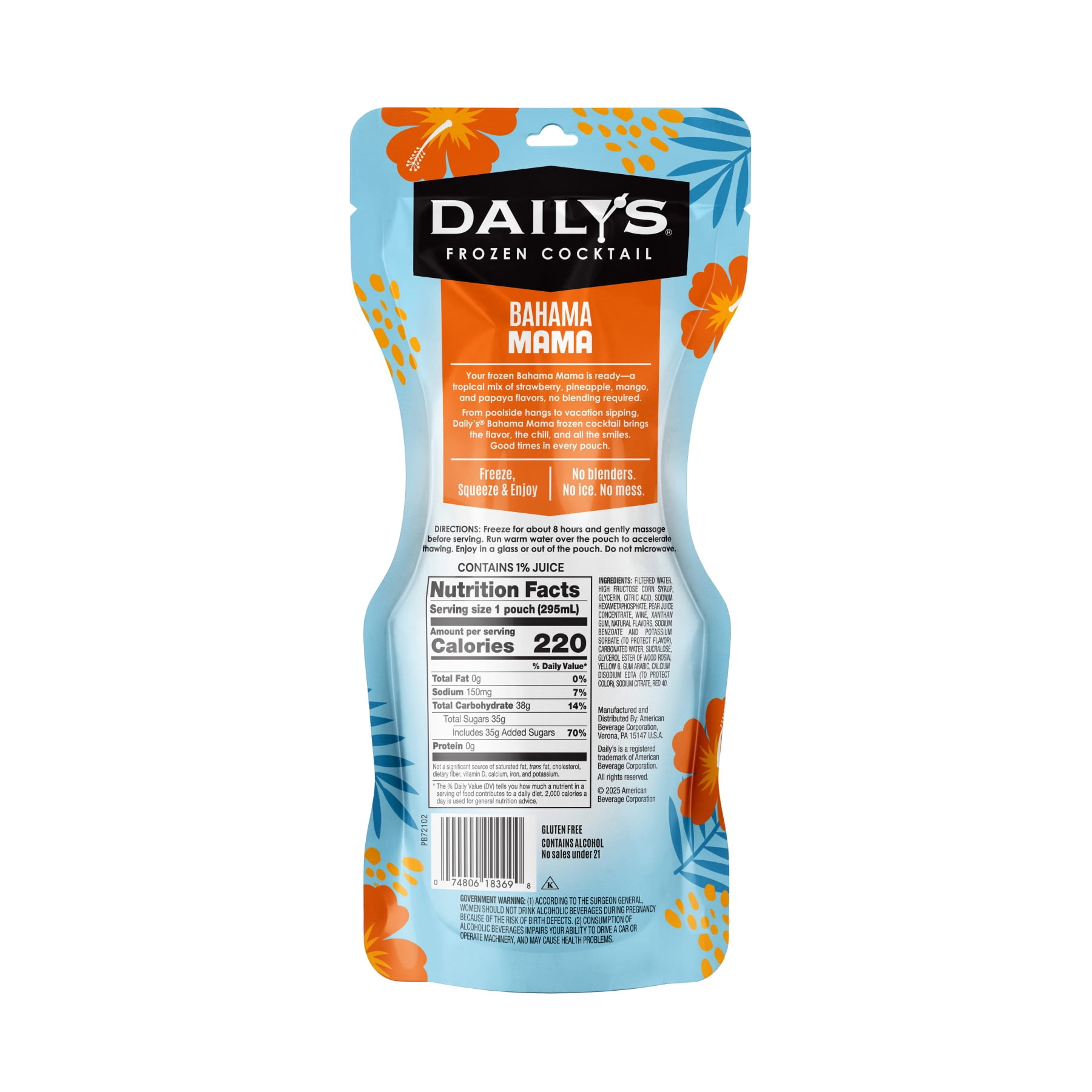 Daily's Bahama Mama Orange Tropical Wine Based Cocktail, 10 oz Pouch, 5.0% ABV